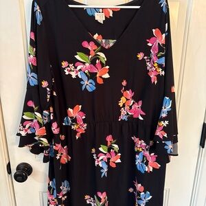 A New Day - Size XL -Floral Black Dress with Bell Sleeves